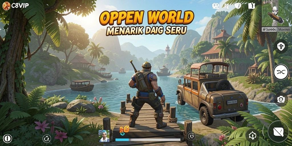Tangkapan layar gameplay C8VIP yang menunjukkan dunia Open World yang luas.