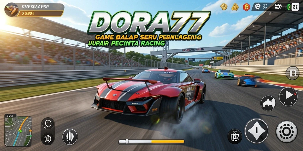 Tampilan menarik gameplay balap DORA77 dengan mobil yang melaju kencang.