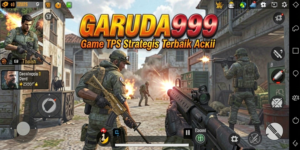 Tangkapan layar utama GARUDA999 menampilkan aksi seru dalam pertempuran TPS.