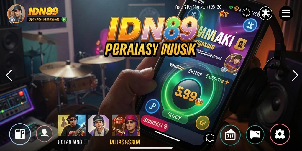 Tampilan gameplay interaktif IDN89 dengan lagu-lagu terbaru.