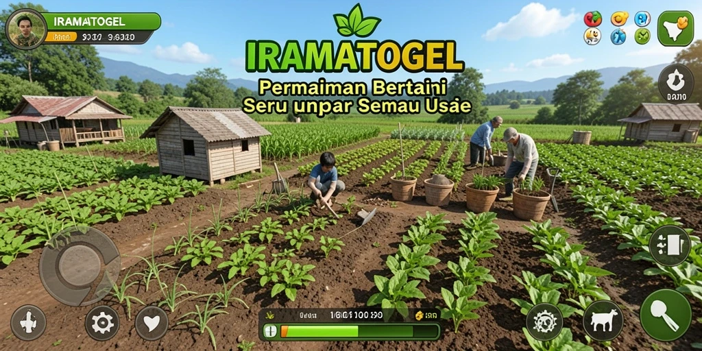 Screenshot gameplay IRAMATOGEL yang menunjukkan aktivitas bertani yang seru.