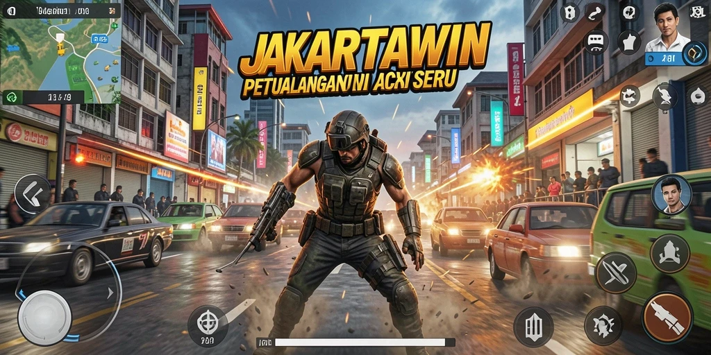 Screenshot JAKARTAWIN menampilkan aksi bertarung seru di Jakarta.