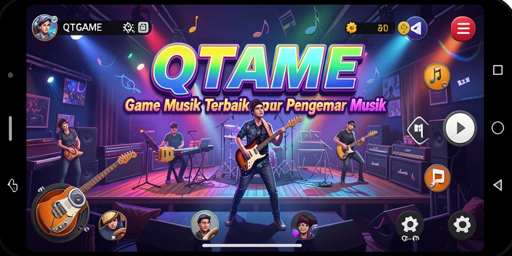 Tampilan gameplay seru di QTGAME dengan berbagai lagu.