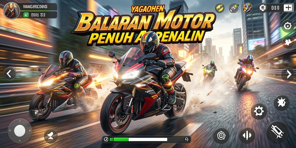 Gameplay YAGAOHEN dengan motor balap yang menegangkan.